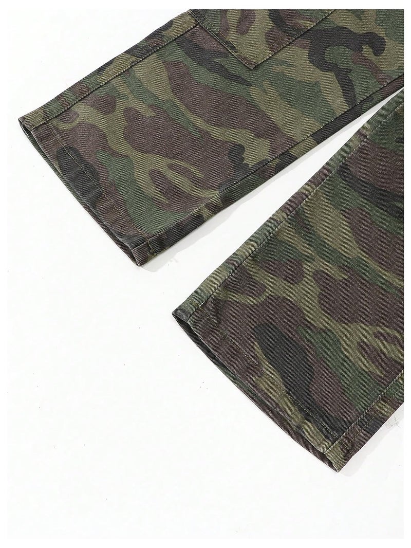Verdusa Girl's Y2K Camo Cargo Pants Loose Straight Leg Denim Pants with Pockets Camo 12 Years - Image 4