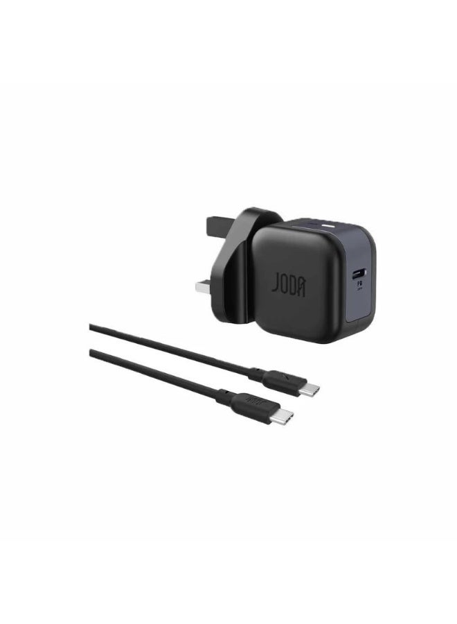 جودا بكج JODA اثنين في واحد شاحن جداري بقوة 20 واط بي دي + سلك تايب سي الى تايب سي بقوة 60 واط اسود - Image 1