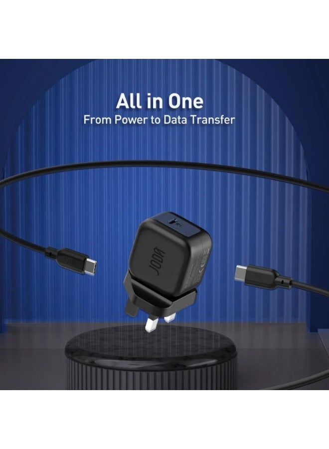 جودا بكج JODA اثنين في واحد شاحن جداري بقوة 20 واط بي دي + سلك تايب سي الى تايب سي بقوة 60 واط اسود - Image 3