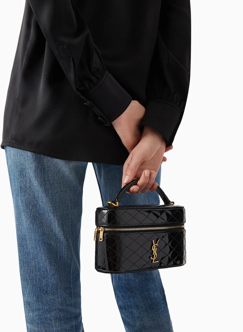 Yves Saint Laurent Luxury Gaby Mini Vanity Bag, Women's Travel Vanity Bag, Women's Tote Bag, Women's Hand Bag, Women's Shoulder Bag, Women's Cross Body Glossy-Black - Image 4