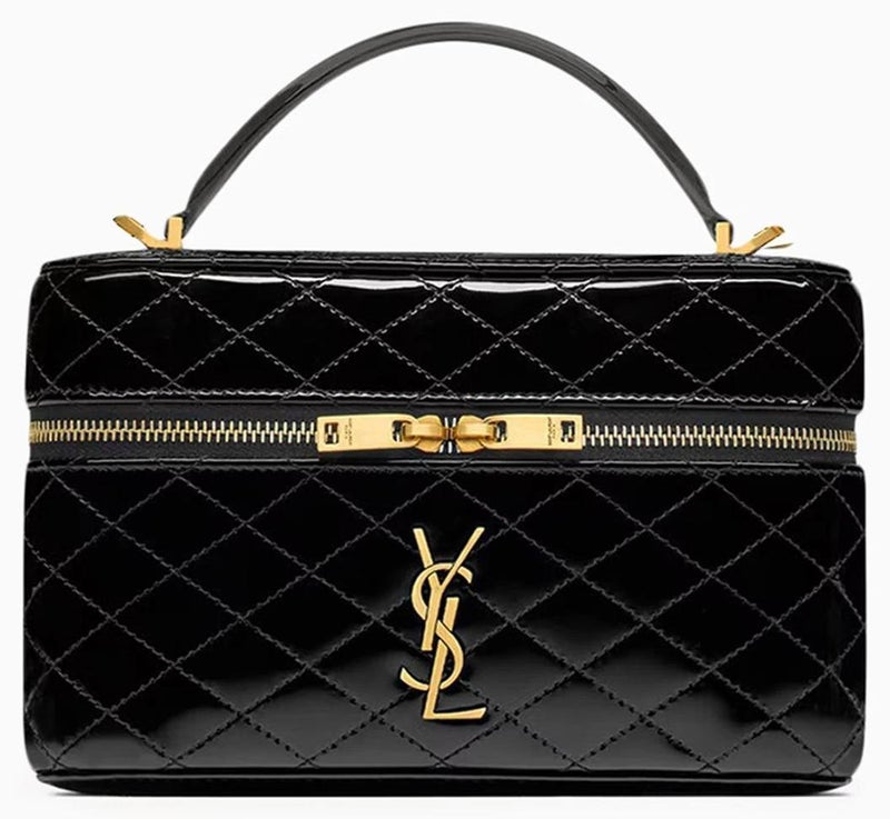 Yves Saint Laurent Luxury Gaby Mini Vanity Bag, Women's Travel Vanity Bag, Women's Tote Bag, Women's Hand Bag, Women's Shoulder Bag, Women's Cross Body Glossy-Black - Image 1