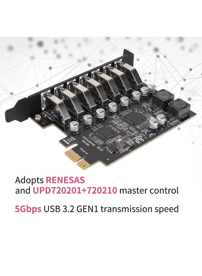 Dpofirs PCIE to USB 3.2 7 Port Expansion Card, Additional PCI Express USB Card, Internal USB 3.2 7 Port Front Expansion Card for Win XP Win 7 Win 8 Win 10 Win 11 Linux - Image 2