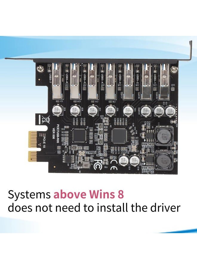 Dpofirs PCIE to USB 3.2 7 Port Expansion Card, Additional PCI Express USB Card, Internal USB 3.2 7 Port Front Expansion Card for Win XP Win 7 Win 8 Win 10 Win 11 Linux - Image 5