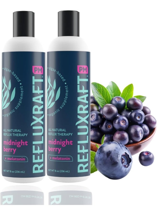 RefluxRaft Acid Reflux Therapy Pm, Organic Alginate & Melatonin, Rapid & Lasting Gerd, Lpr & Digestion Symptom Support, Zero Sugar, Gluten Free, Midnight Berry, 47 Gel Servings Per 8 Oz Bottle, 2 Pack - Image 1