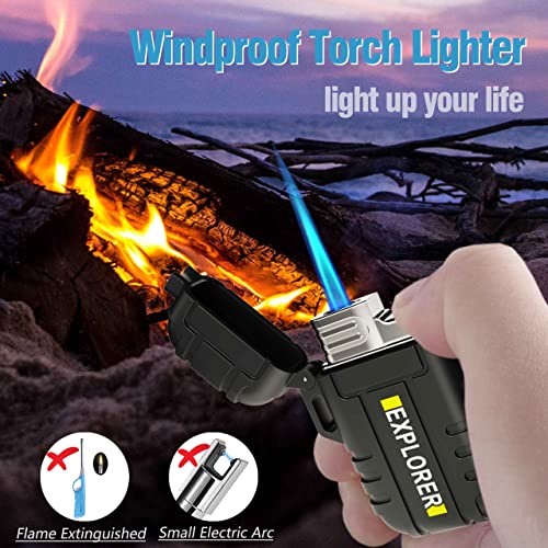 Jaerdhs Waterproof Butane Torch Lighter Refillable Windproof Jet Flame Lighters for Fireplace Fireworks Grill Camping BBQ Lighter, Black(Without Gas) - Image 3