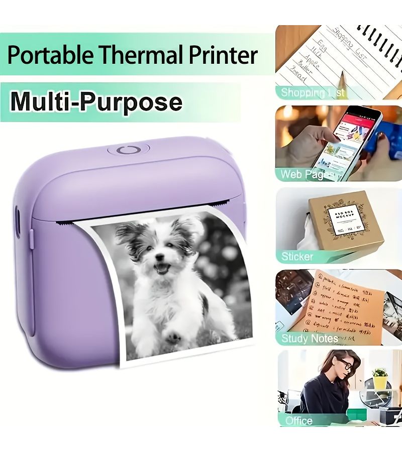 Purple Portable Wireless Thermal Printer for Photos Labels Notes Compatible with iOS Android - Image 1