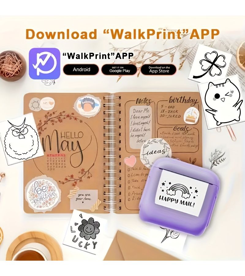 Purple Portable Wireless Thermal Printer for Photos Labels Notes Compatible with iOS Android - Image 5