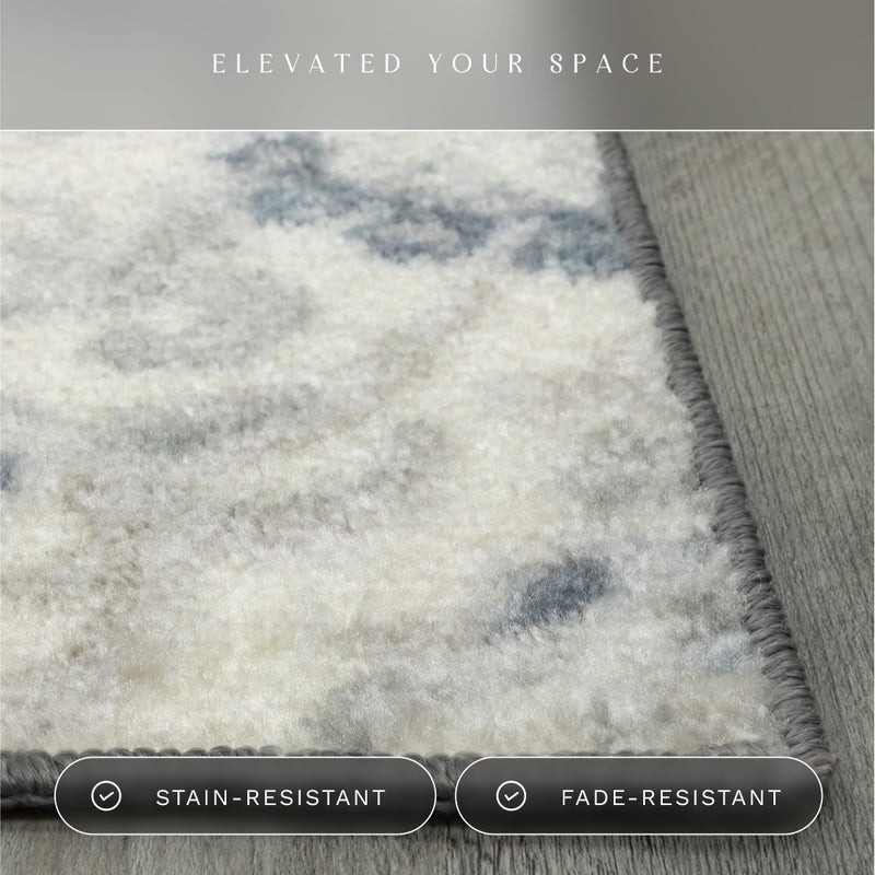Maples Rugs Blooming Damask Runner Rug - Made in USA â€“ Washable, Non Slip Indoor Carpet for Hallway, Kitchen, and Laundry Room, 2' x 6', Grey/Blue - Image 4