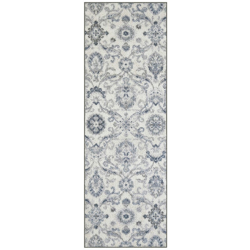 Maples Rugs Blooming Damask Runner Rug - Made in USA â€“ Washable, Non Slip Indoor Carpet for Hallway, Kitchen, and Laundry Room, 2' x 6', Grey/Blue - Image 1
