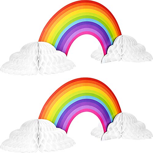 WILLBOND 2 Pieces Rainbow Honeycomb Paper Centerpiece Rainbow Party Table Decoration Cloud No Crease Converting Centerpieces for Tables Christmas Birthday Party - Image 1
