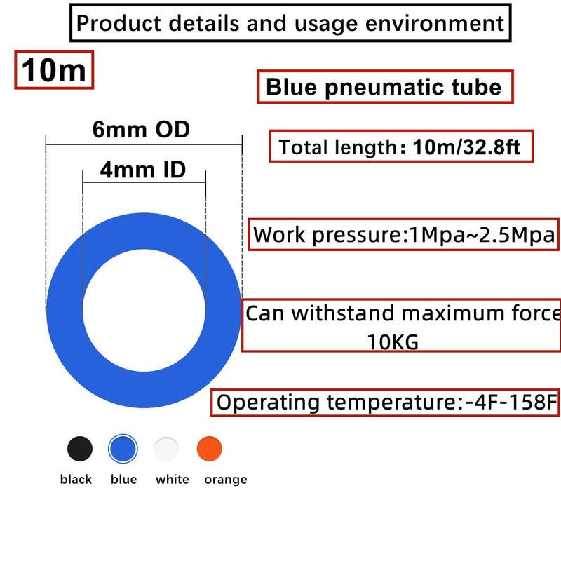 Generic HUAZIZ Blue 6 mm OD 4 mm ID Polyurethane PU Air Hose Pipe Kit 10 Metres 32.8 ft  - Image 2