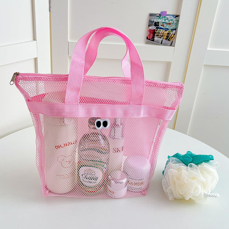 Korean Travel Mesh Organizer Bag Transparent Cosmetic Pink Tote