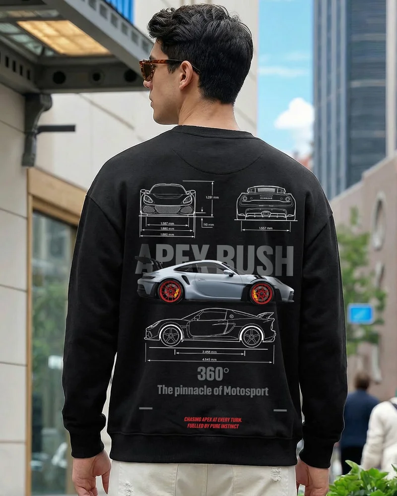 بيواكوف سويت شيرت رجالي مقاس كبير بطبعة جرافيك وضع الانجراف أسود فحمي