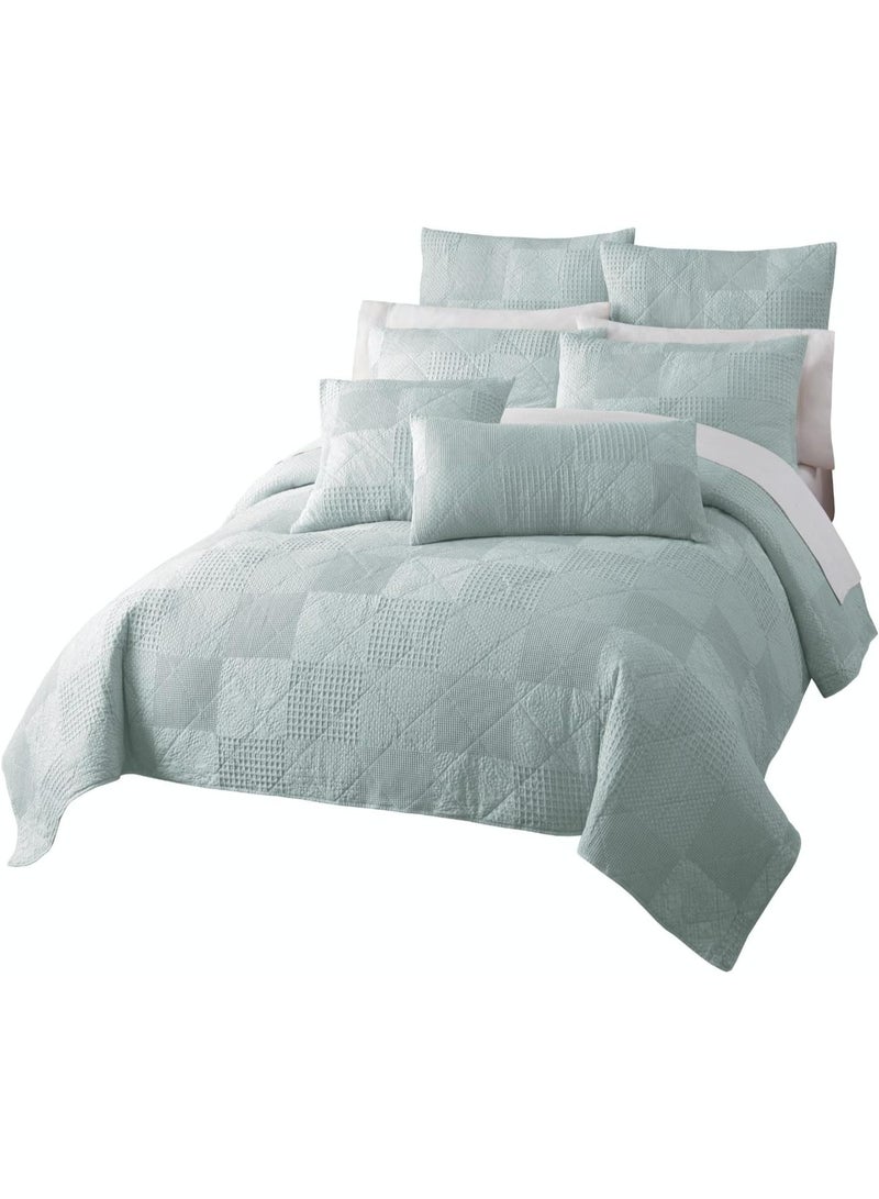 GOLD MANTIS Cotton Stonewash Quilt Set – Ultra Soft 100% Cotton Bedspread with Vintage Texture – Lightweight & Breathable All-Season Quilt – Available in King Sizes (Mist Blue, King) - Image 1