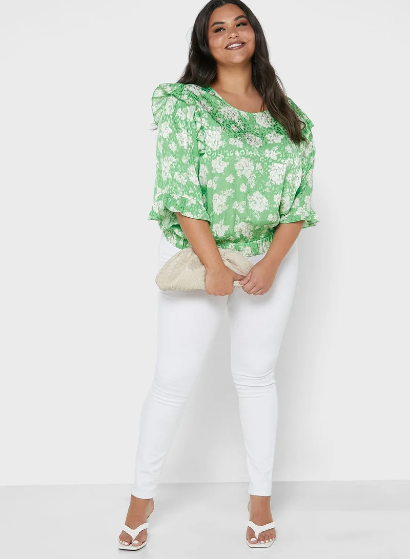 River Island Plus Open Back Frill Top