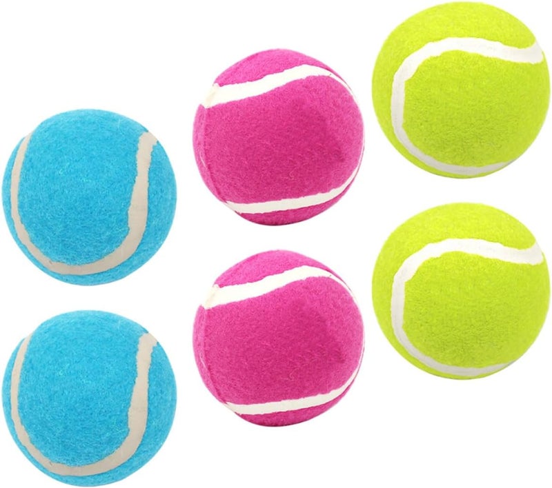 6pcs Dog Balls Set for Fetch and Training, High Elasticity Rubber Tennis Balls, Small Size, Multi-Color (Blue, Pink, Yellow), Interactive Outdoor Activity for Puppies and Dogs - Image 1