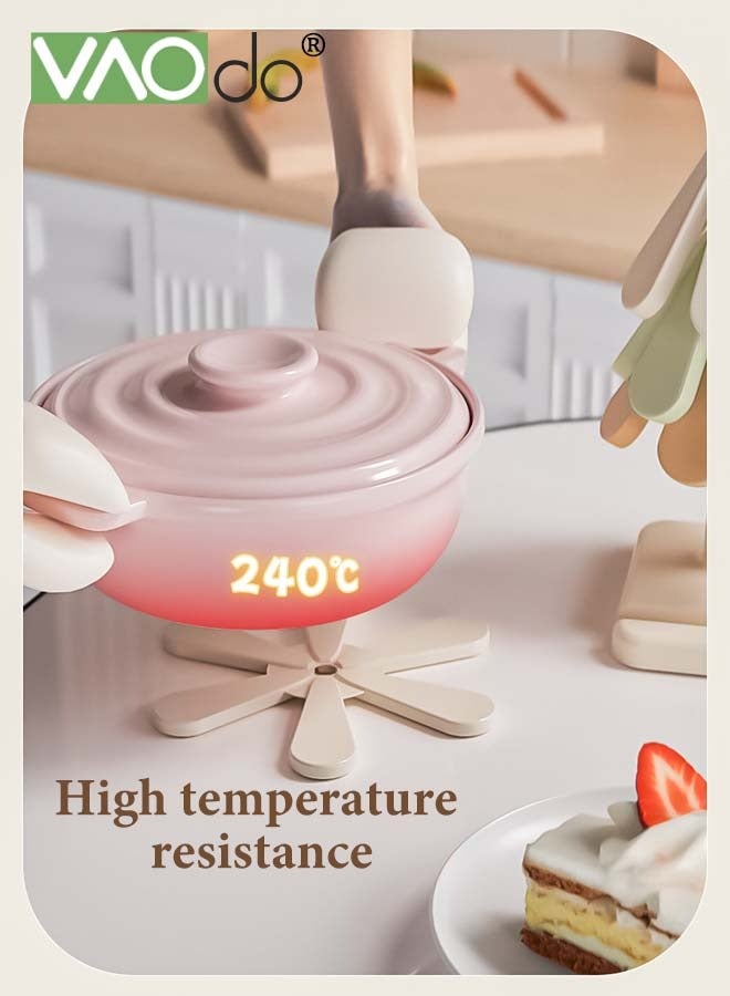 4PCS Trivets for Hot Dishes Anti-slip Foldable Tree Trivet Thickening Silicone Trivet Mats for Hot Dishes/Pot/Bowl/Teapot/Hot Pot Holders,Food Grade Silicone & BPA Free, 3 Trivet + 1 Stand