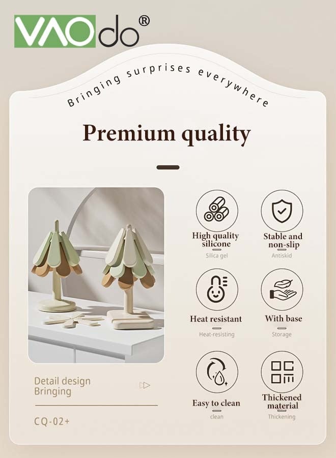 4PCS Trivets for Hot Dishes Anti-slip Foldable Tree Trivet Thickening Silicone Trivet Mats for Hot Dishes/Pot/Bowl/Teapot/Hot Pot Holders,Food Grade Silicone & BPA Free, 3 Trivet + 1 Stand