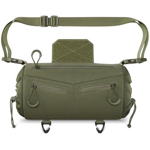 CVLIFE Hand Warmer Pouch with Hook & Loop, Portable Drop Hanger Waist Hand Muff for Skiing, Ice Fishing, Football, Camping, Adjustable Strap and Cuffs, 3 Pockets, Quick Release Buckles, Green - Image 1