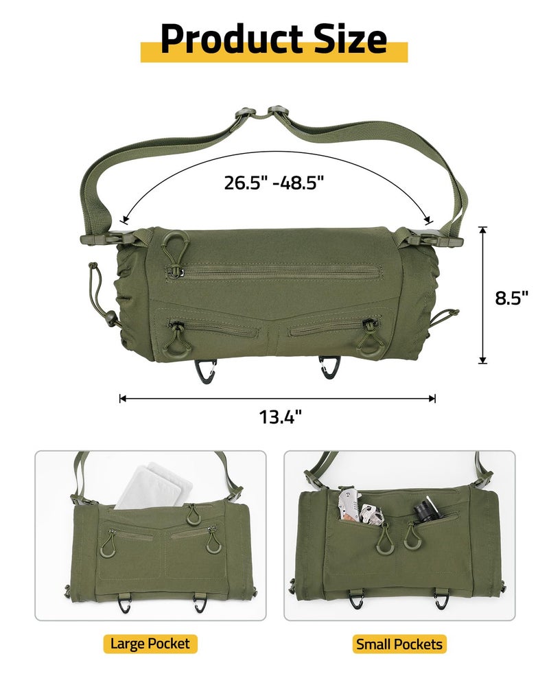 CVLIFE Hand Warmer Pouch with Hook & Loop, Portable Drop Hanger Waist Hand Muff for Skiing, Ice Fishing, Football, Camping, Adjustable Strap and Cuffs, 3 Pockets, Quick Release Buckles, Green - Image 5