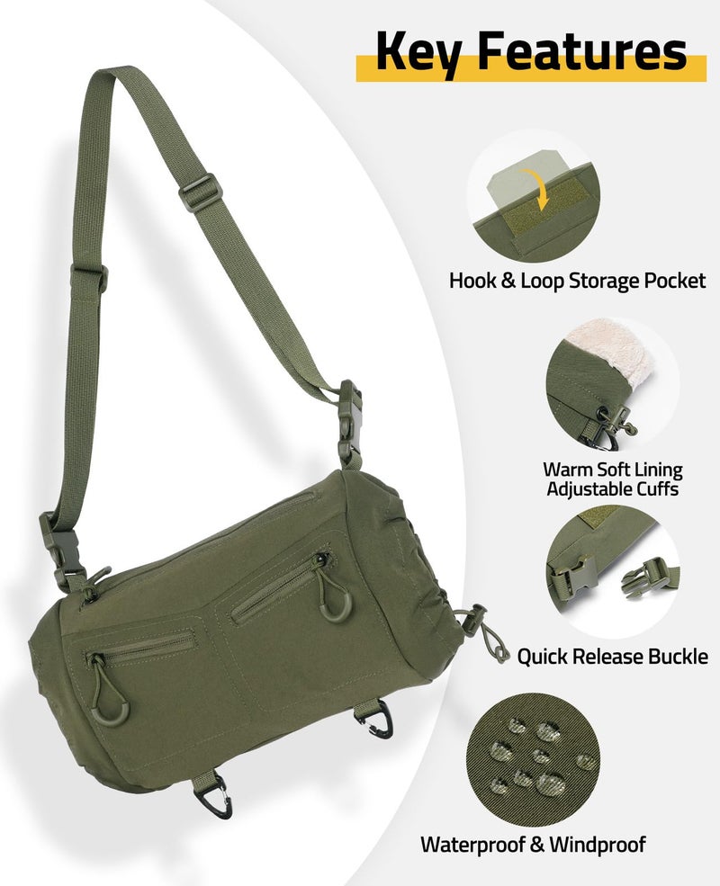 CVLIFE Hand Warmer Pouch with Hook & Loop, Portable Drop Hanger Waist Hand Muff for Skiing, Ice Fishing, Football, Camping, Adjustable Strap and Cuffs, 3 Pockets, Quick Release Buckles, Green - Image 4