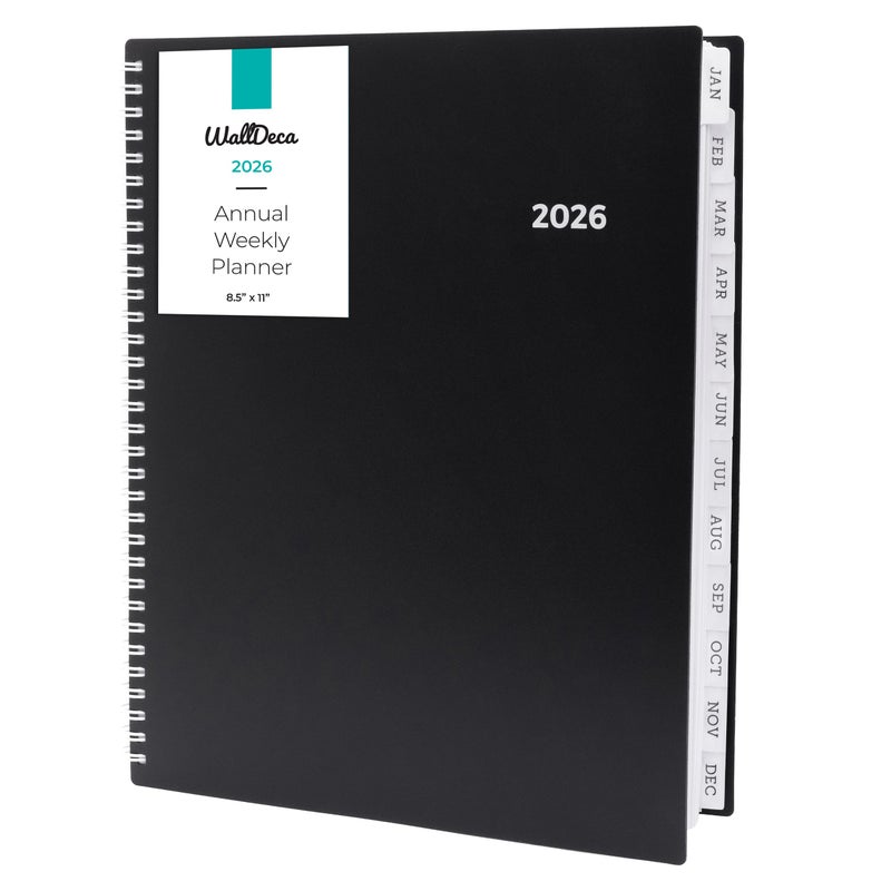 WallDeca 2026 Planner, Agenda Planner With Weekly And Monthly View, Daily Agenda Book And Yearly Planners Calendar Book, Spiral Bound With Tabs, Notes, Goals And Holidays (8.5 x 11 in) - Image 1