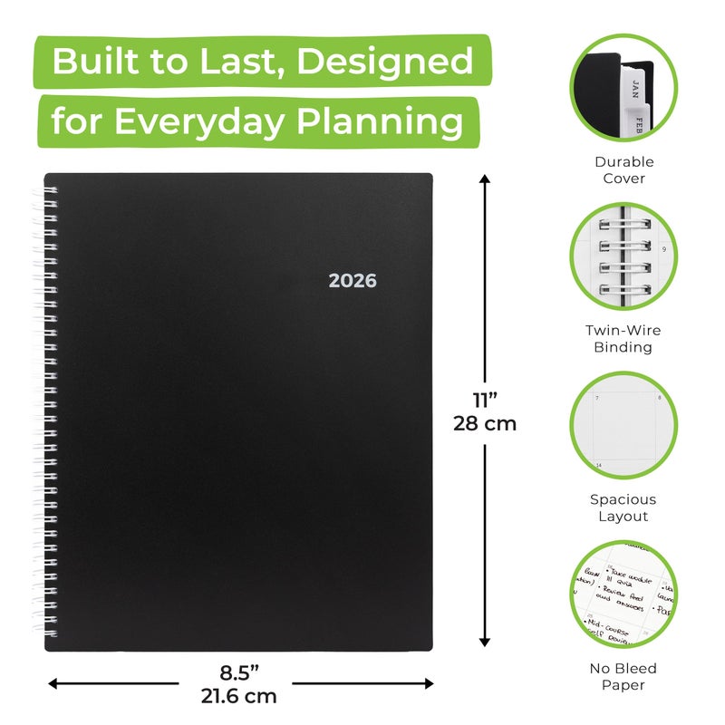 WallDeca 2026 Planner, Agenda Planner With Weekly And Monthly View, Daily Agenda Book And Yearly Planners Calendar Book, Spiral Bound With Tabs, Notes, Goals And Holidays (8.5 x 11 in) - Image 2
