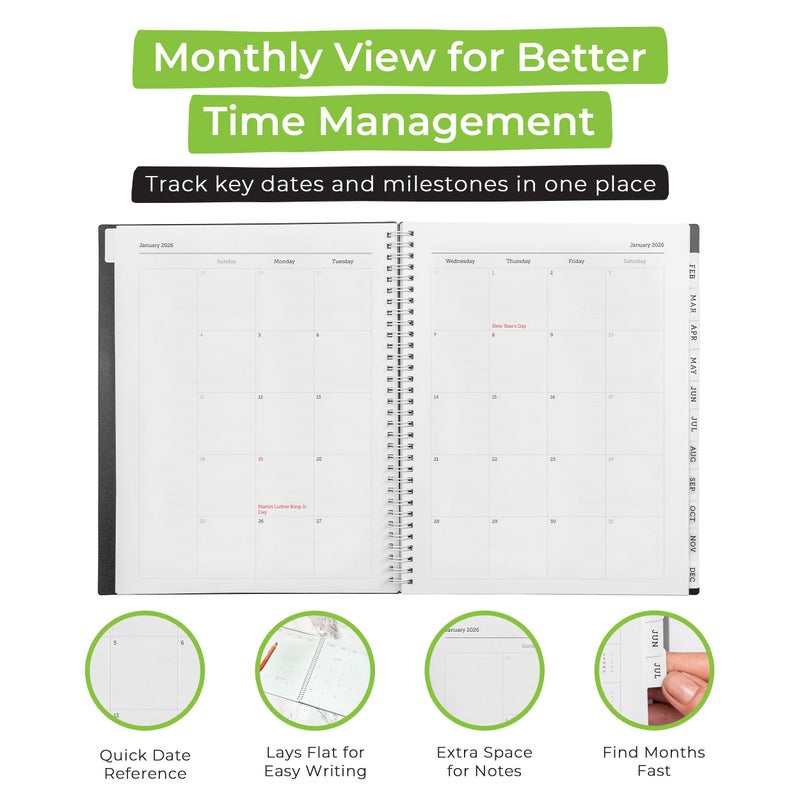 WallDeca 2026 Planner, Agenda Planner With Weekly And Monthly View, Daily Agenda Book And Yearly Planners Calendar Book, Spiral Bound With Tabs, Notes, Goals And Holidays (8.5 x 11 in) - Image 4