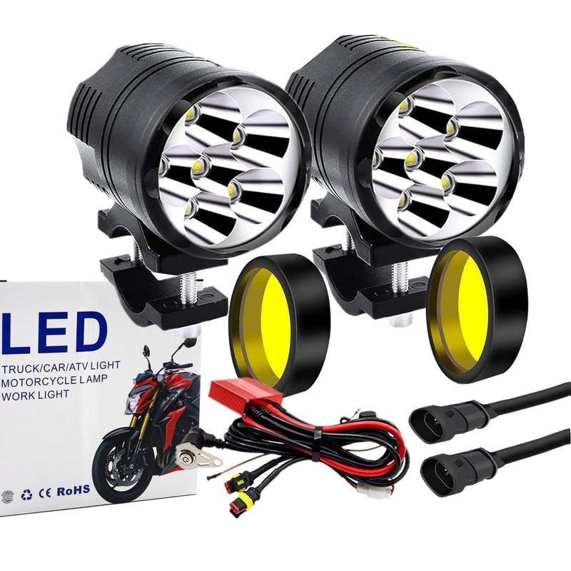 Motorcycle Yellow Fog Lights 1260V 25inch Spotlight For Motorbike Auxiliary Lights WhiteYellowStrobe Universal Bicycle ATV Offroad Pickup Yellow Driving Lamp