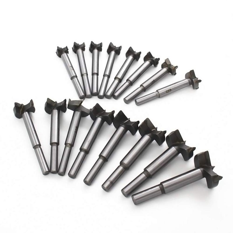 Meichoon Forstner Drill Bit Set 15-35mm 16 Pcs, Carbide Forstner Bits High Speed Steel Wood Tool Punching Bit Wood Slabs Flat Wing Drilling Hole Hinge Cemented Carbide Drilling Counterbore DC01 - Image 1
