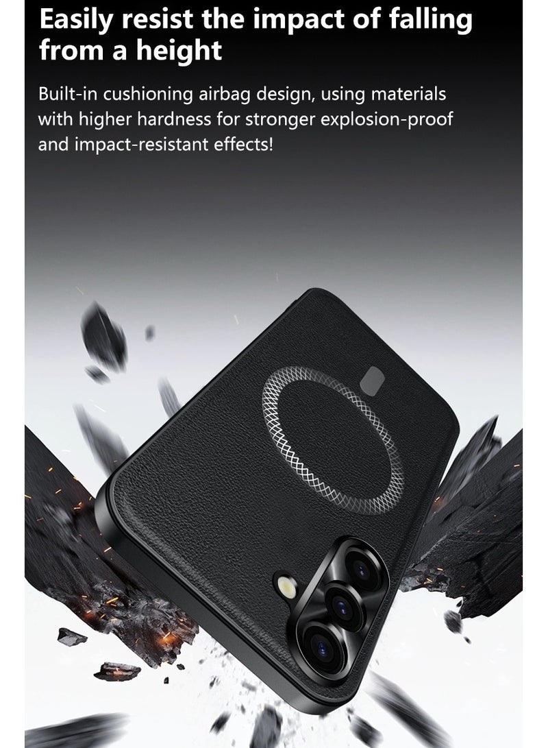 ICARLUS Textured leather protective case for Samsung Galaxy A57 with wireless charging Black - Image 3