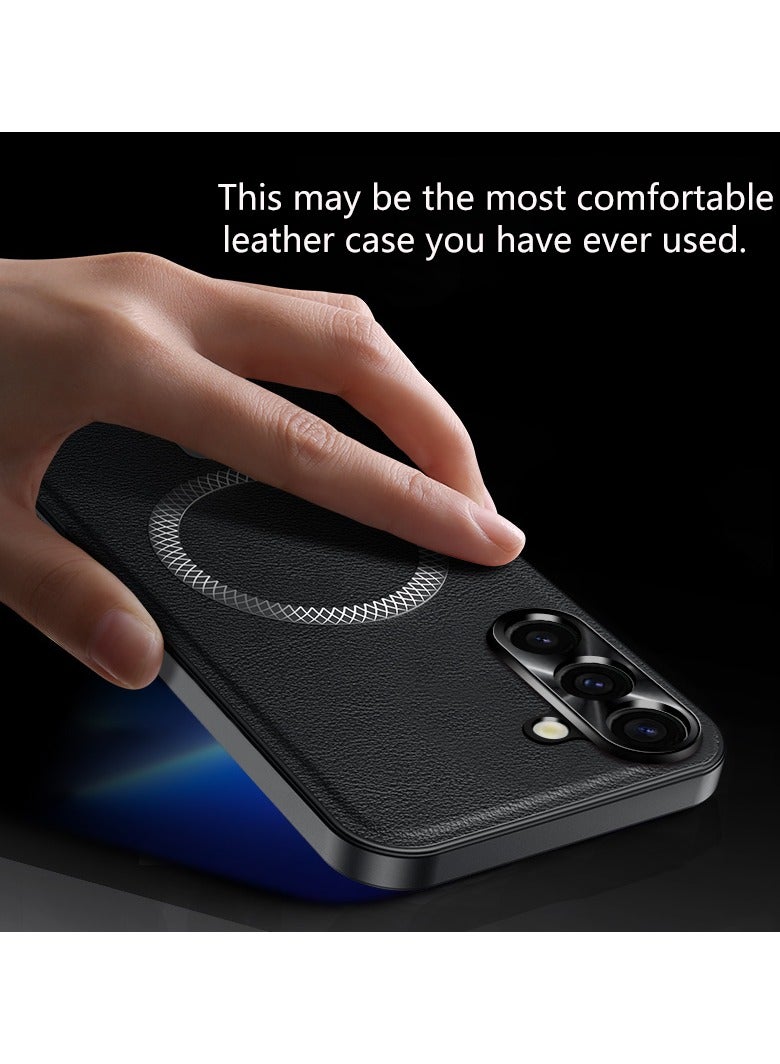 ICARLUS Textured leather protective case for Samsung Galaxy A57 with wireless charging Black - Image 4