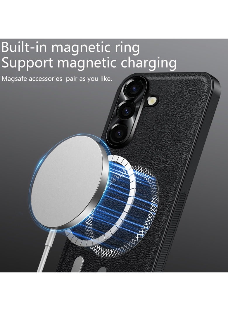 ICARLUS Textured leather protective case for Samsung Galaxy A57 with wireless charging Black - Image 5