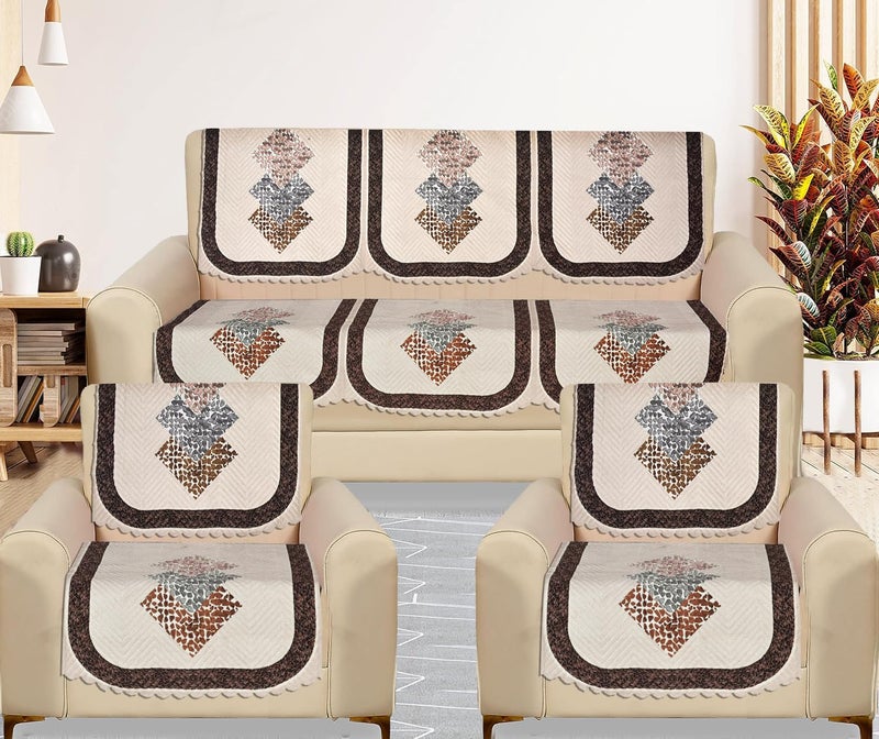 RRC Velvet Floral Quilted Sofa Cover Set 5 Seater | Premium Quilted Sofa Slip Cover,Seat & Back Cover,10 Piece Sofa Covers - Image 1