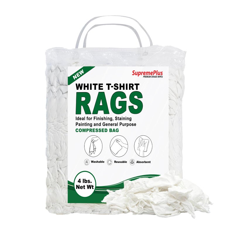 SupremePlus Premium White TShirt Cleaning Rags 4 lbs Bag of Rags  White Cotton Rags for Cleaning Staining Painting Oil Grease  Dust Removal  Shop Rags Bulk