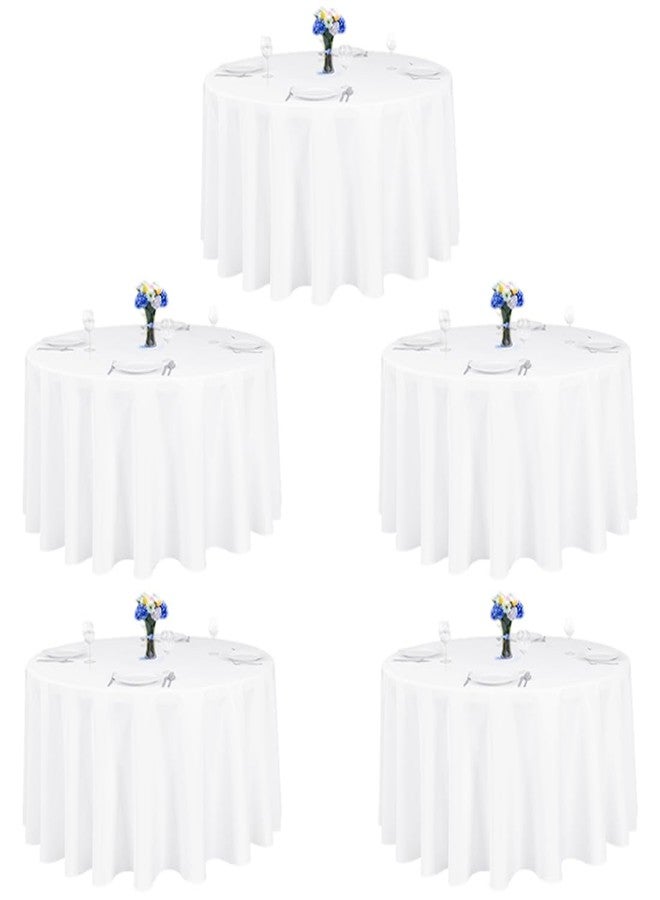 LTC LINENS 5 Pack 120 Inch Round Tablecloth White - Bulk for 60 Inch Round Table Floor Length - Wrinkle Resistant Polyester Fabric Cloth for Wedding - Image 1