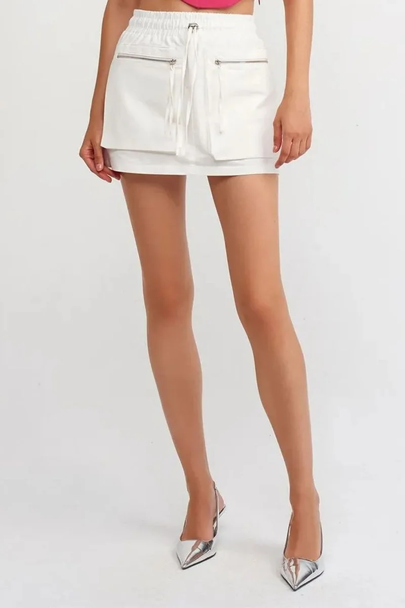 DILVIN High-Waist Cotton Poplin Cargo Mini Skirt