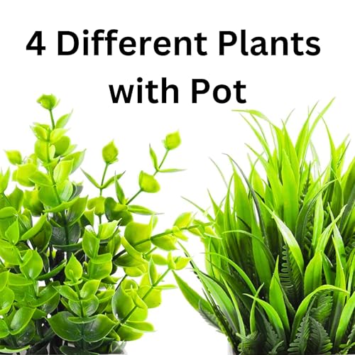 Dekorly Plastic 4pcs Artificial Pot Flowers Small Fake Plants with Pot Mini Potted Plants for House Office Tabletop Decoration (White) - Image 3