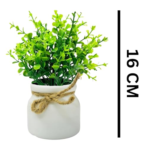 Dekorly Plastic 4pcs Artificial Pot Flowers Small Fake Plants with Pot Mini Potted Plants for House Office Tabletop Decoration (White) - Image 2