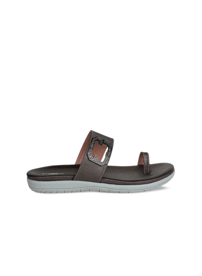 She Zone Buckle Embellished One Toe Flats for Women - Image 4