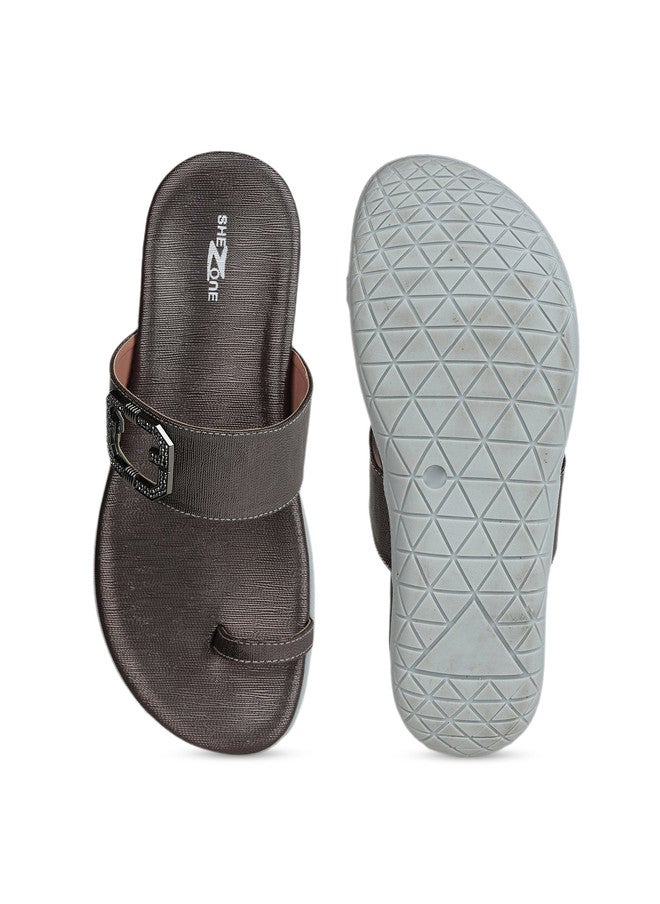 She Zone Buckle Embellished One Toe Flats for Women - Image 5