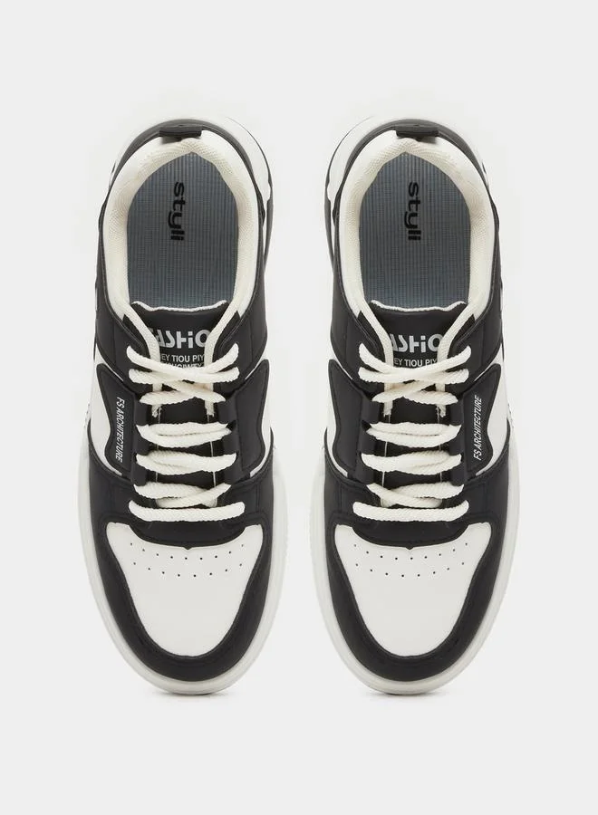 Styli Color Block Skateboard Lace Up Sneakers