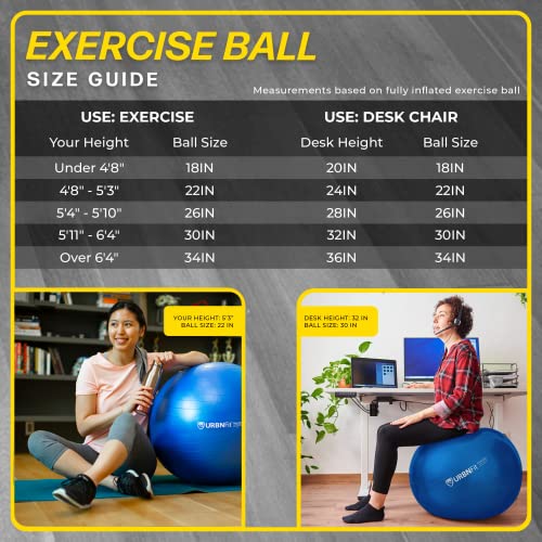 URBNFit Exercise Ball - Yoga Ball in Multiple Sizes for Yoga, Pilates, Pregnancy, Stability - Anti-Burst Swiss Balance Ball w/Quick Pump – Office Ball Chair for Home and Gym – 18 Inch - Pink - Image 2