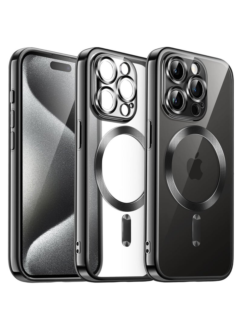 Magnetic Case for iphone 15 pro max Compatible with Wireless Charging, Cover Camera Lens Protector, Slim Protective anti Yellowing Clear Case for iphone 15 pro max - Image 1