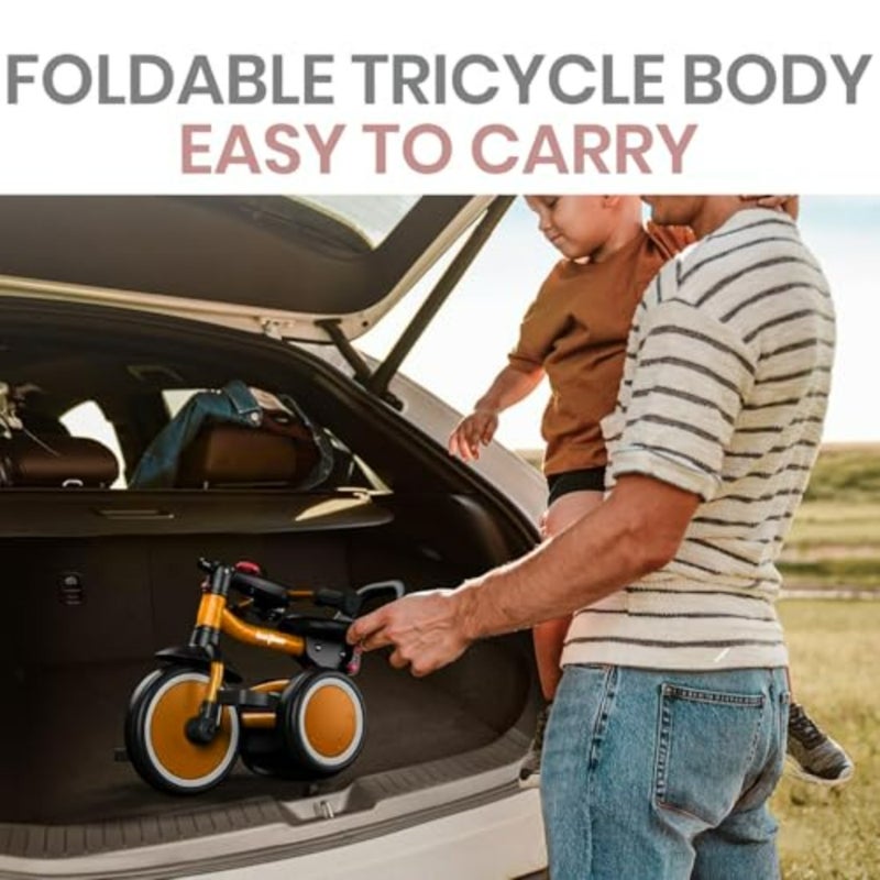 Toddler tricycle for indoor and outdoor use, PP plastic frame, orange, foldable design with rear storage compartment - Image 2