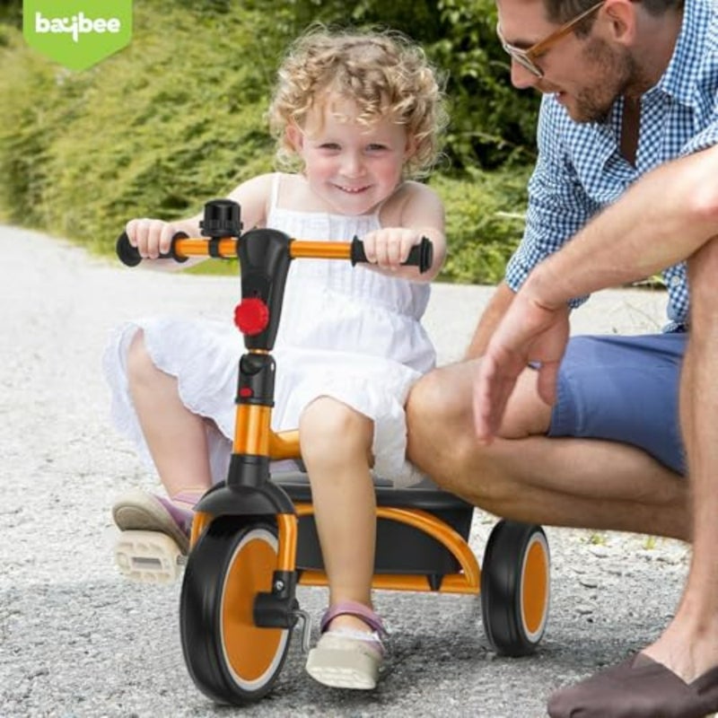 Toddler tricycle for indoor and outdoor use, PP plastic frame, orange, foldable design with rear storage compartment - Image 5