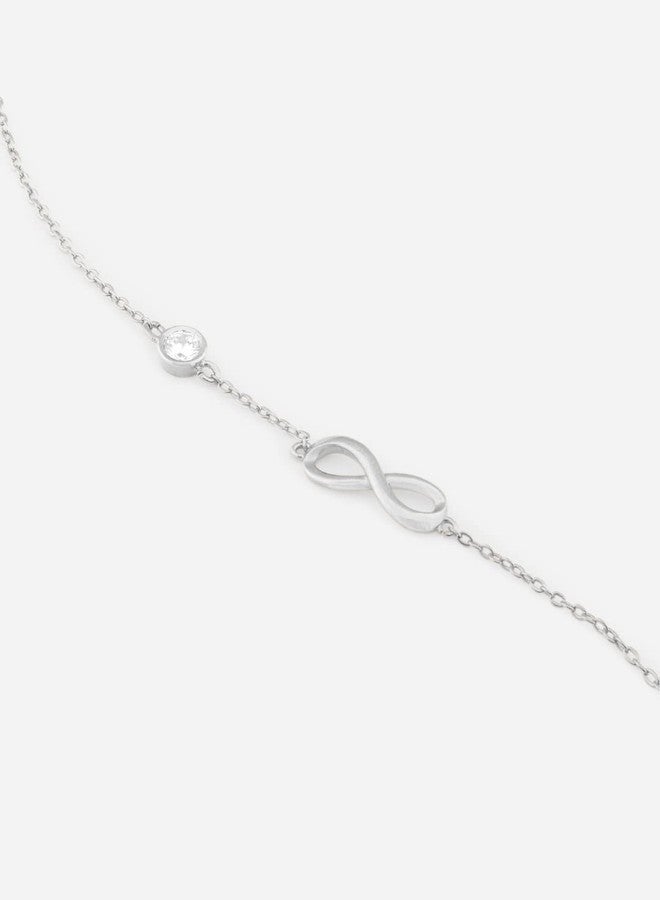 MINUTIAE Infinity Shape Anklet With Solitaire Crystal Diamonds Painjan Payal Leg Chain Foot Jewellery For Women and Girls (Silver) - Image 4