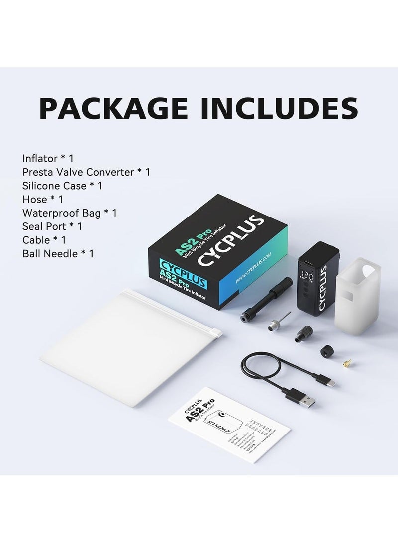 CYCPLUS Tiny Pump Mini Bike Tire Pump with Gauge, Max 120 PSI Electric Bicycle Air Pump, Auto Stop, with Presta and Schrader Valve for E-Bike, Mountain Bike, City Bike and Road Bike AS2PRO, Black - Image 2