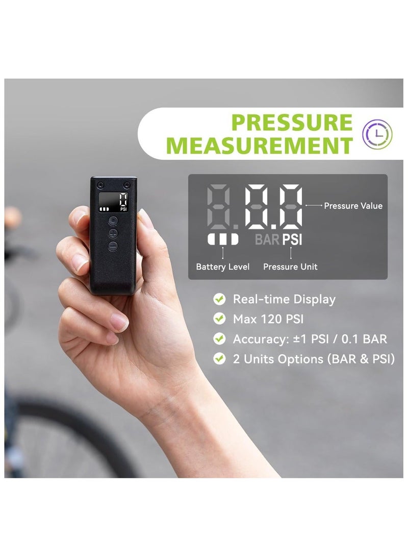 CYCPLUS Tiny Pump Mini Bike Tire Pump with Gauge, Max 120 PSI Electric Bicycle Air Pump, Auto Stop, with Presta and Schrader Valve for E-Bike, Mountain Bike, City Bike and Road Bike AS2PRO, Black - Image 4