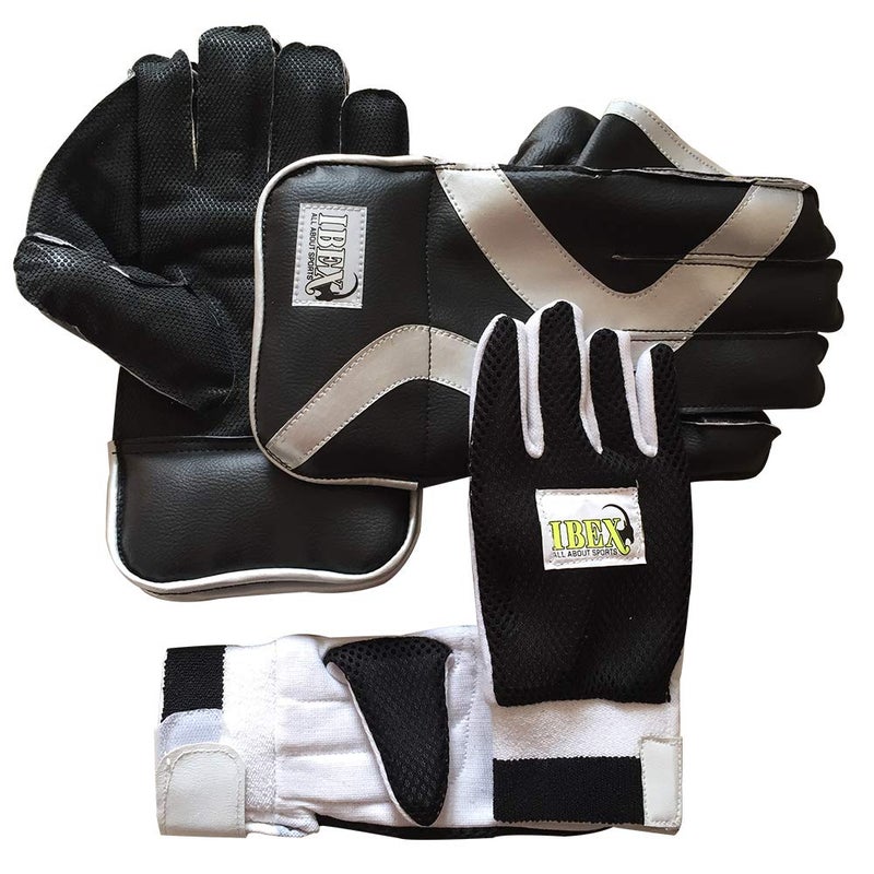 JetFire Cricket Men's Ibex Regular Wicket Keeping Gloves Combo With Cotton Inner Gloves (Black), Standard - Image 2